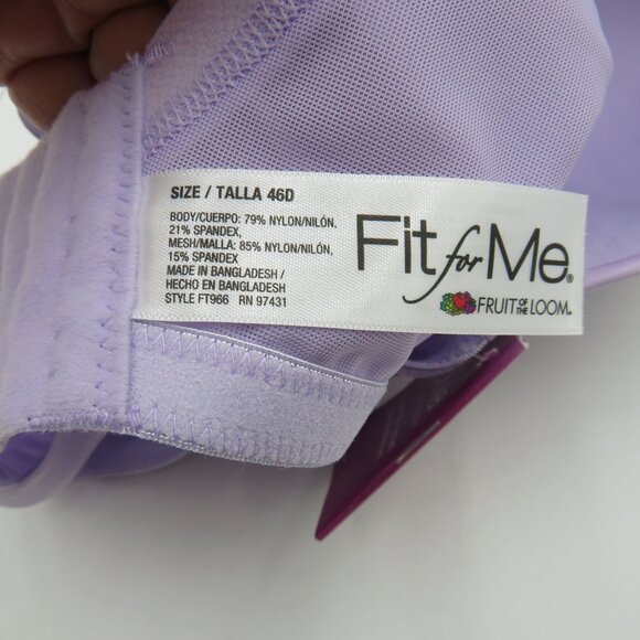 Fruit Of The Loom Bra Size 46D Purple Fit for Me Full Coverage Underwire New - Picture 6 of 8
